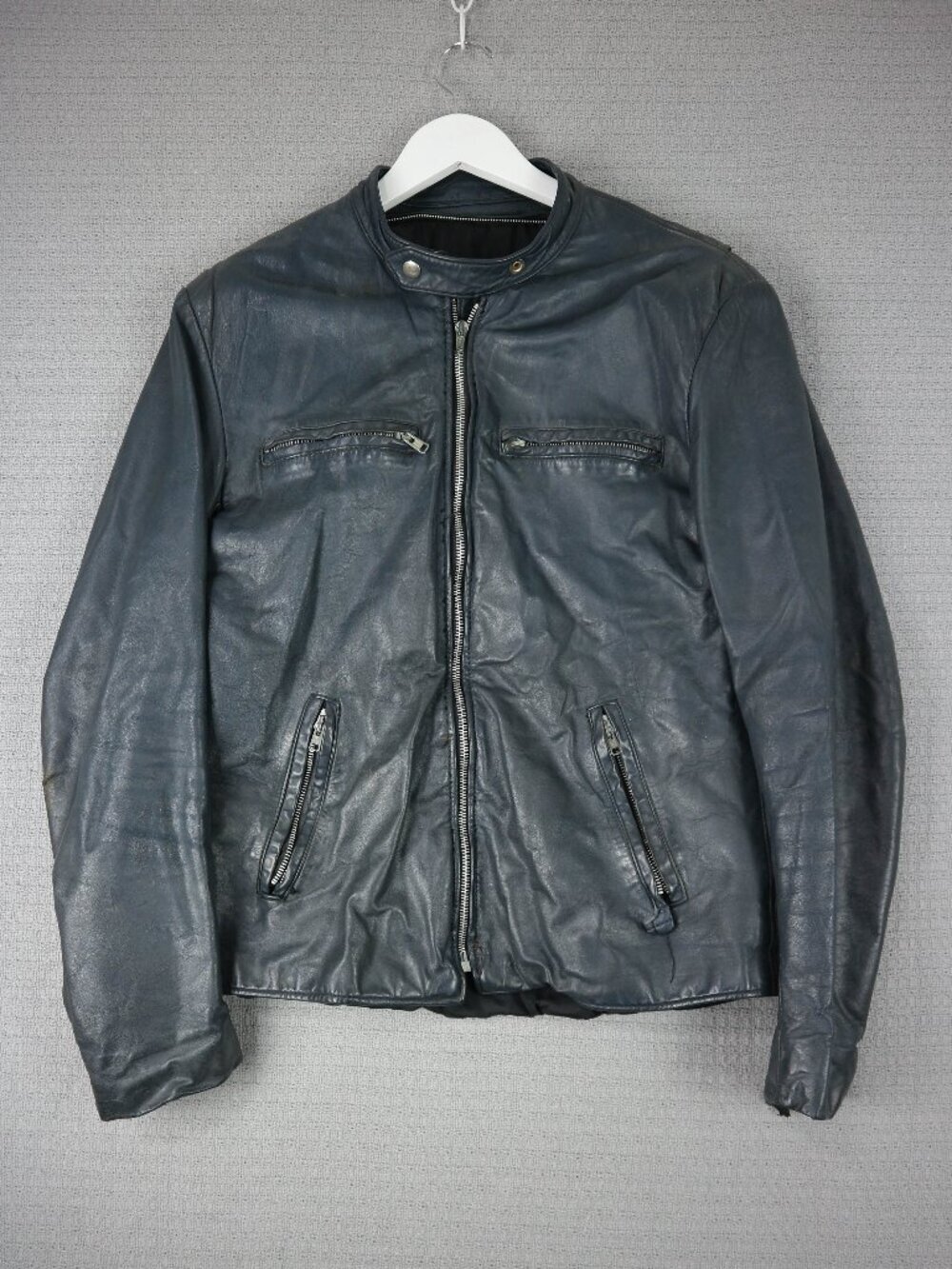 Bristol Model 751 Vintage 1980's Cafe Racer Leather Jacket Blue Medium (as-is)